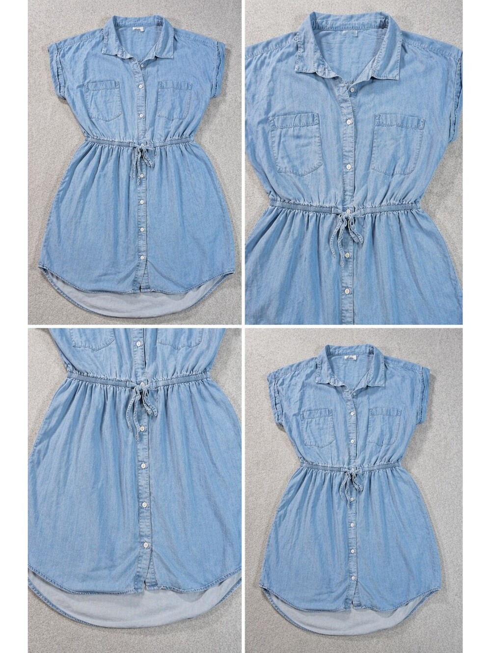 JAPNA Women’s Large Chambray Shirt Dress Blue Button Front Drawstring Waist